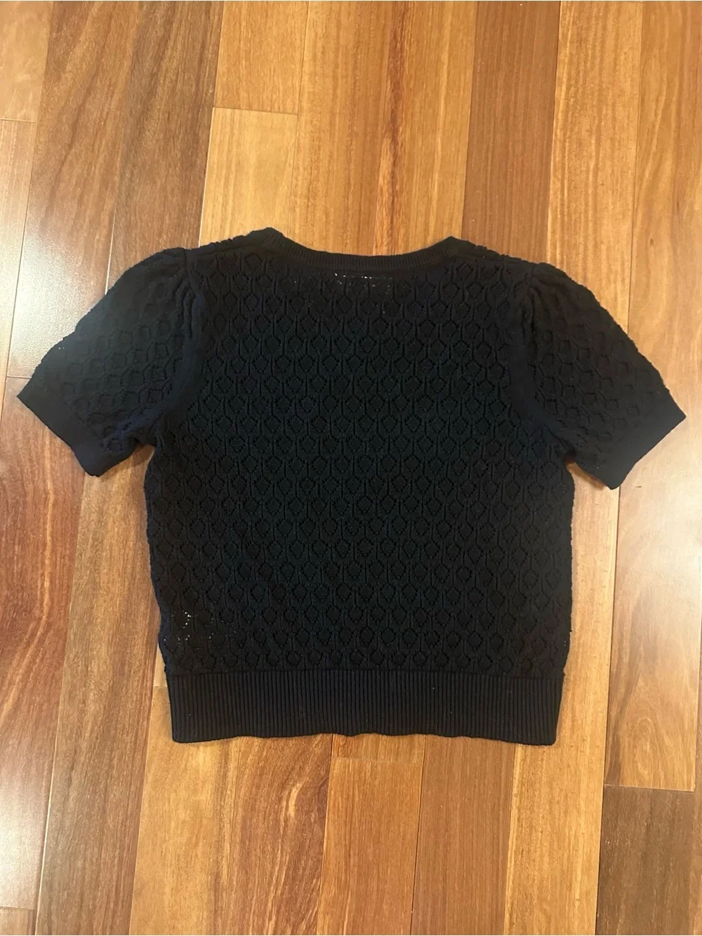 GAP Black Short Sleeve Crochet Pointelle Sweater Girls  Sz L - 10 - NWT